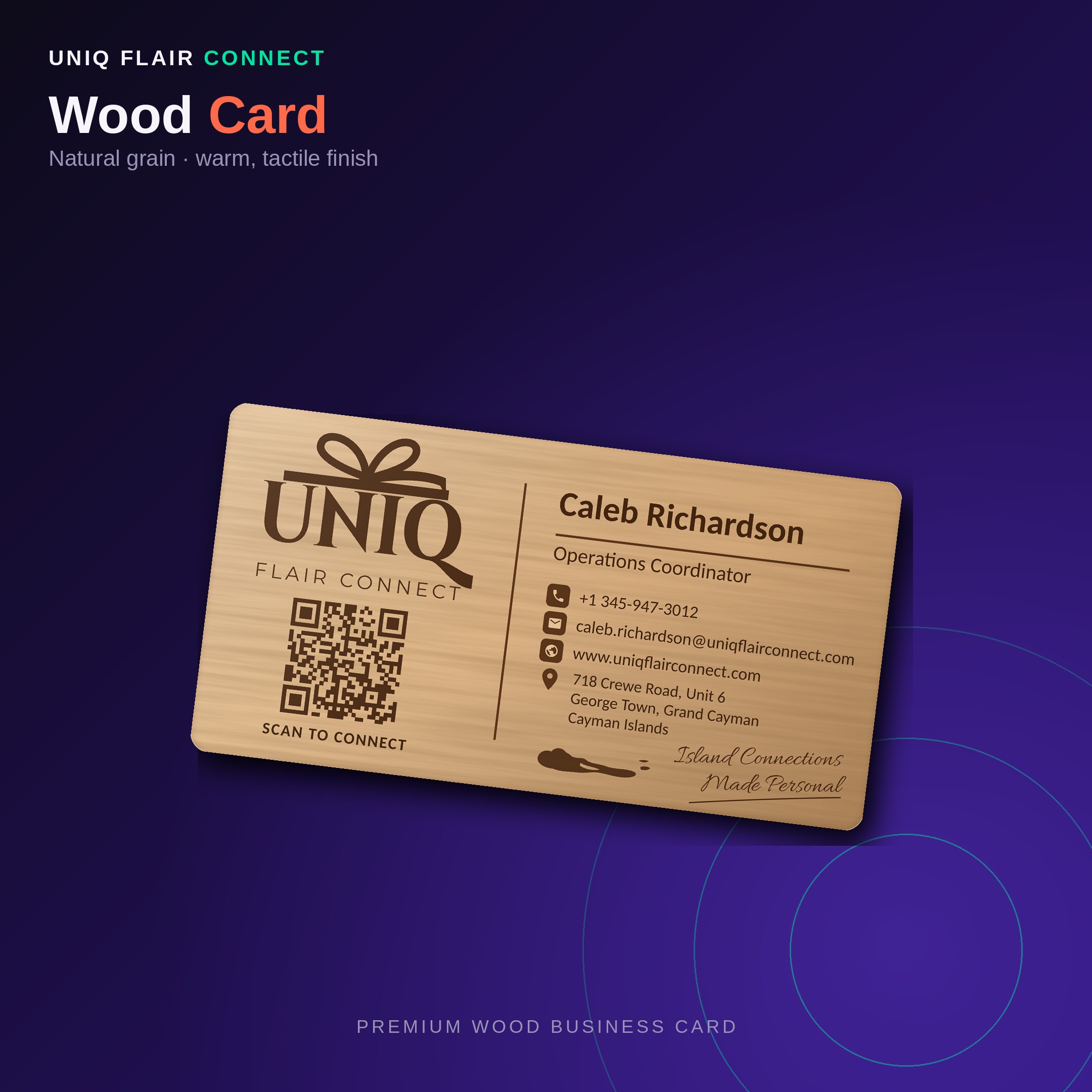Uniq Flair Connect wood business card - Caleb Richardson